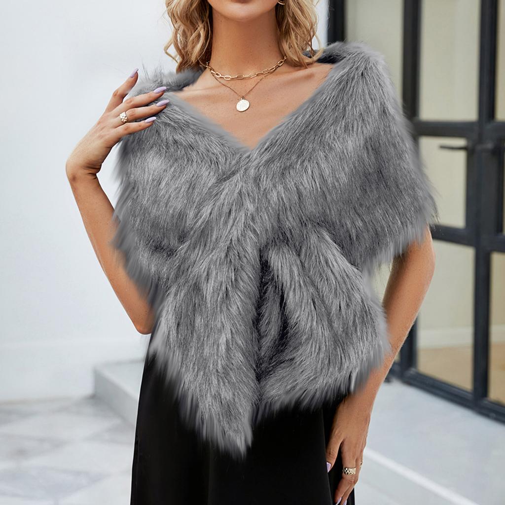 Women's Winter Fashion Faux Fr Scarf Shawl Coat