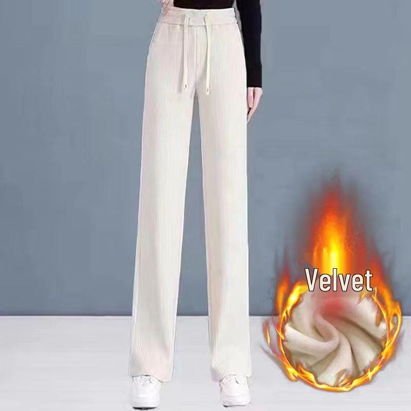 Chenille Draping Fleece-Lined High Waist Slimming Straight-Leg Pants for Women - Autumn/Winter 2024 Collection.