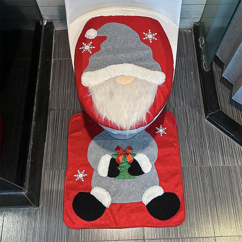 2PC/Set Santa Toilet Seat Cover Christmas Decorations Rug Set Christmas Mats Creative Red Green Gift Multiple Options Available