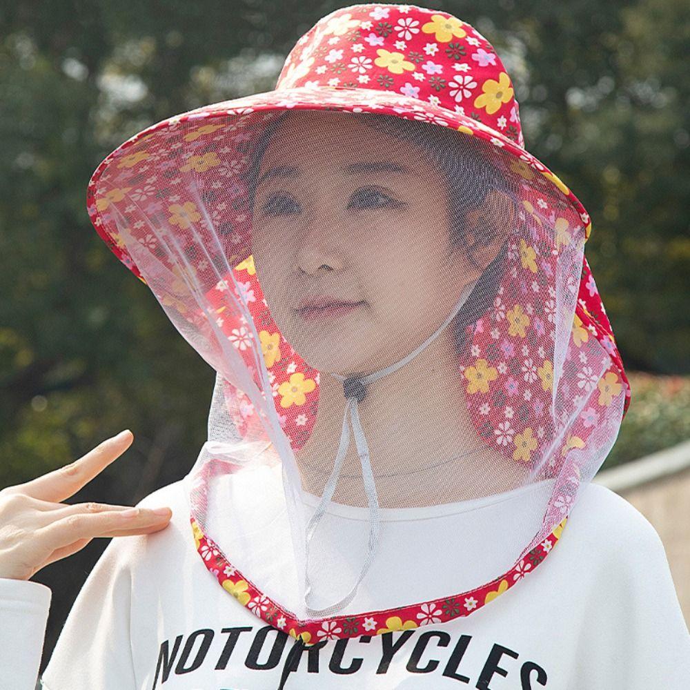 Printing Mesh Tea Picking Hat UV Protection Sunshade Shawl Cap Portable Wide Brim Sun Hat  Fishing