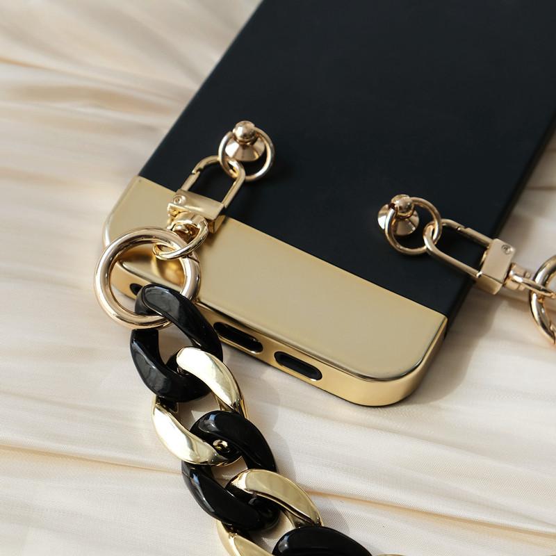 Neue Handy-Zubehör-Handy-Teile-Kette, Anti-Verlust-Universal-Schwarz-Gold-Schulter-Hals-Crossbody-Handy-Gurt-Hüllen-Ketten