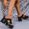 Fashion Women High Heel Sandals Fashion Thick Bottom Pu Leather Sandals New Square Toe Platform Sandal for Woman Stylish Anti-Slip Shoes