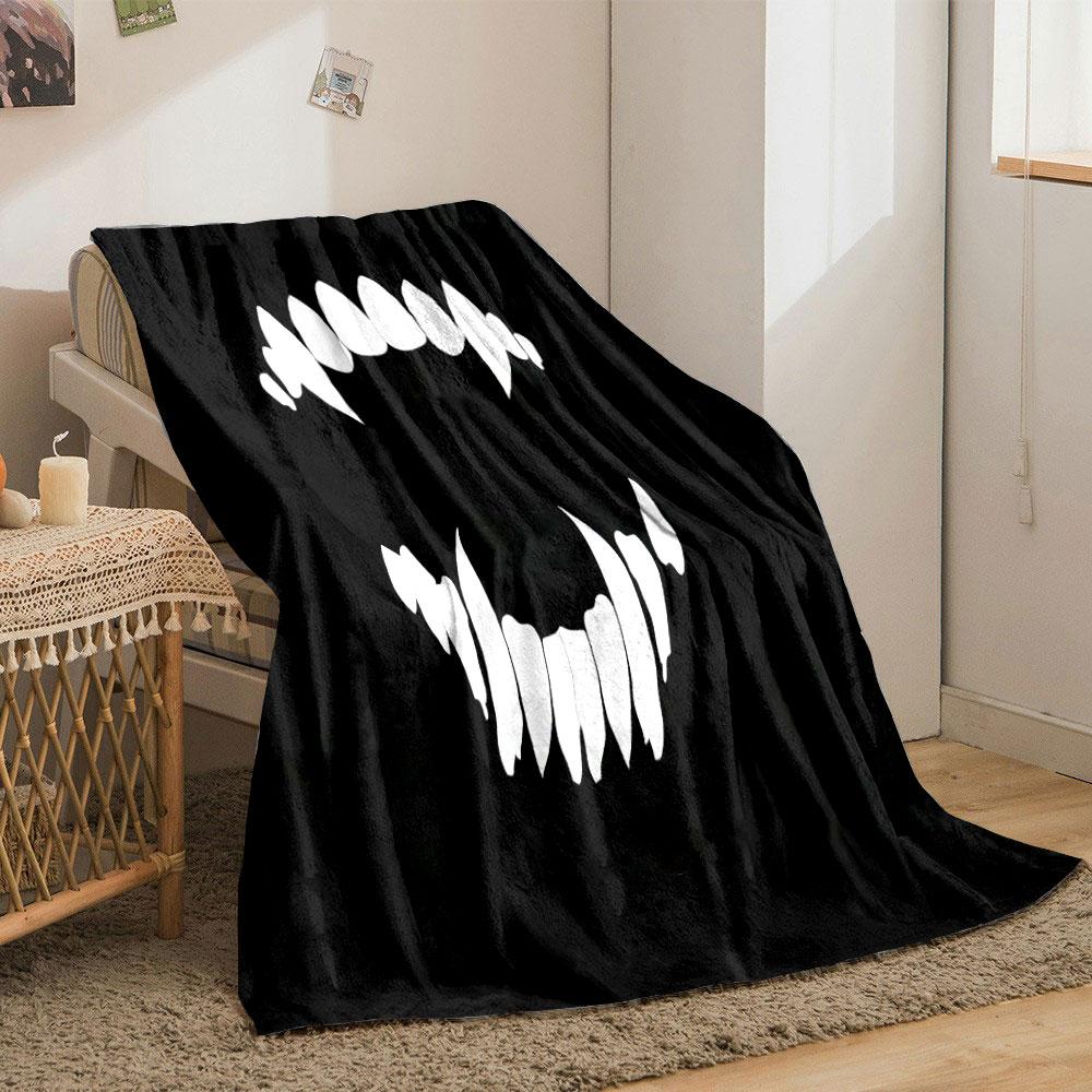 Vampire Fang Design Black and White Art print blanket soft and cozy perfect for the living room bed sofa or a nap,gift