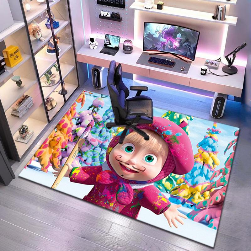 Russian animation Masha and the Bear Fairy Tale Cartoon Carpet Soft Home Living Room Bedroom Door Mat Outdoor Picnic Ground Mat rug T6