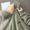 Yousheng Couple Winter Hoodie Fleece Lined Thermal Insulation Hooded Pure Color Drawstring with Elastic Cuffs Women Men Fall Winter Top