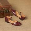 Krazing Pot Cow Skin Round Toe Low Heels Summer Shoes Big Size 42 Ankle Straps Women Pumps
