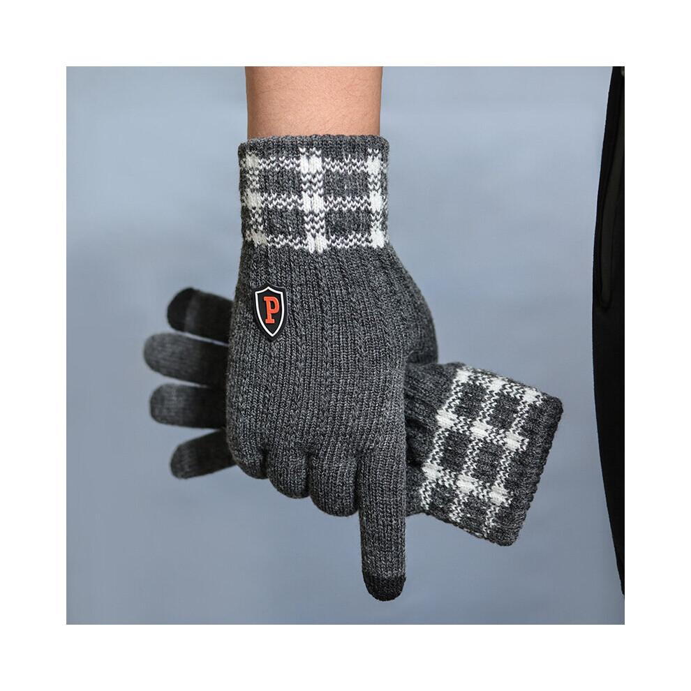 Gants d'hiver pour hommes Écran tactile Gants tricotés Conduite extérieure Mitaines tactiles Plaid vintage Unisexes Gant chaud Polaire Épais