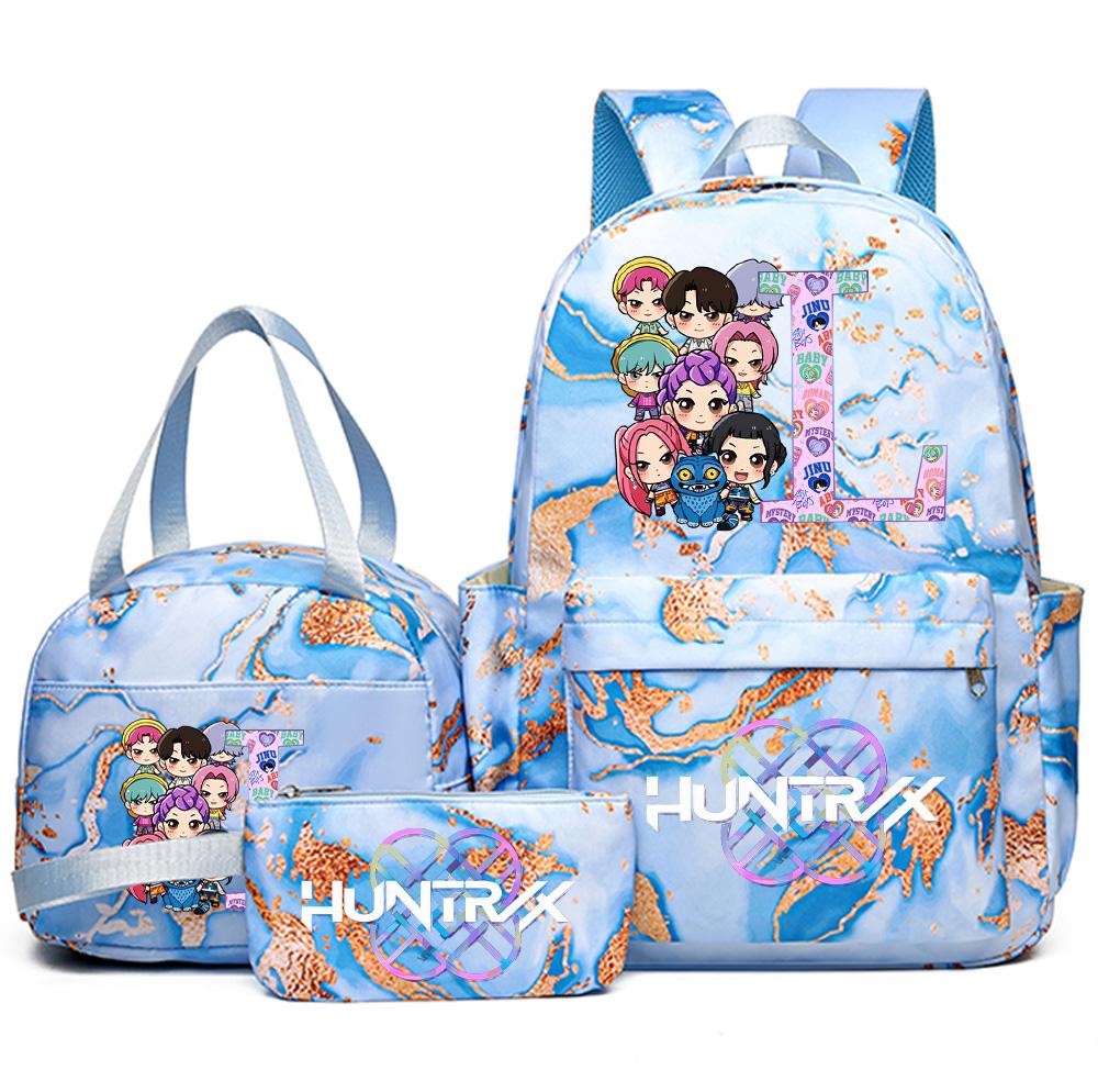 3Pcs/set 26 English Letter K-pop Printed Backpack Handbag Pencil Case for Teenager Student Girl Boy Bookbag Schoolbag Women Large Capacity Travel Bag