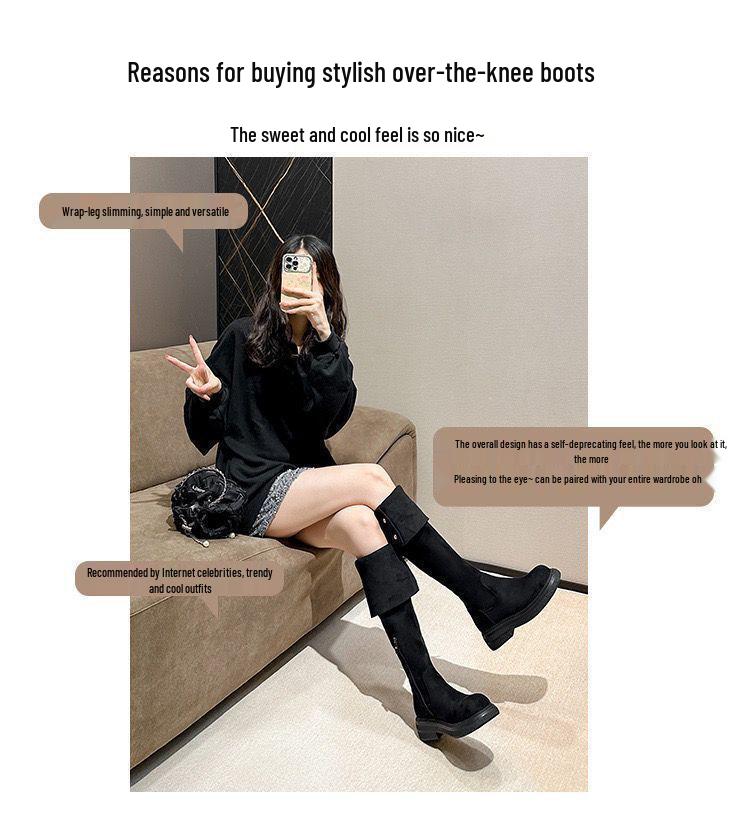 Women's Plus Size Over-the-Knee Slimming Knight Boots - Thick-Soled, Large Calf, Autumn/Winter