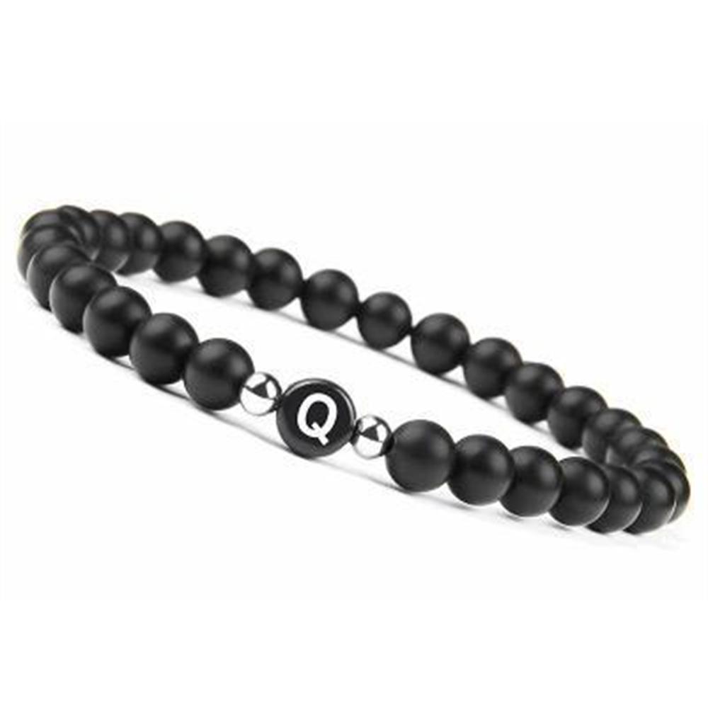 6mm 26 Písmen Náramek Unisex Černý Matný Kámen Korálkový Náramek Ručně Vyráběný DIY Náramek pro Ženy Muže Páry Dárky k Přátelství