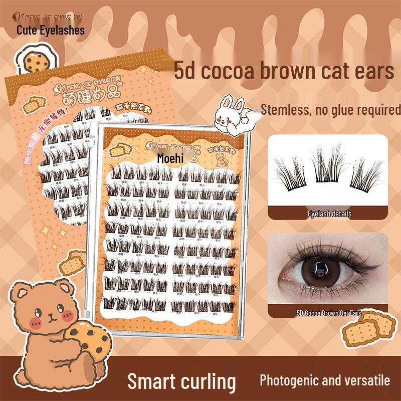 

Mengjie 5D Коричневые Кошачий глаз Самоклеящиеся Натуральные Густые Пучки Ресниц Glue 5D Cocoa Brown Cat Eye