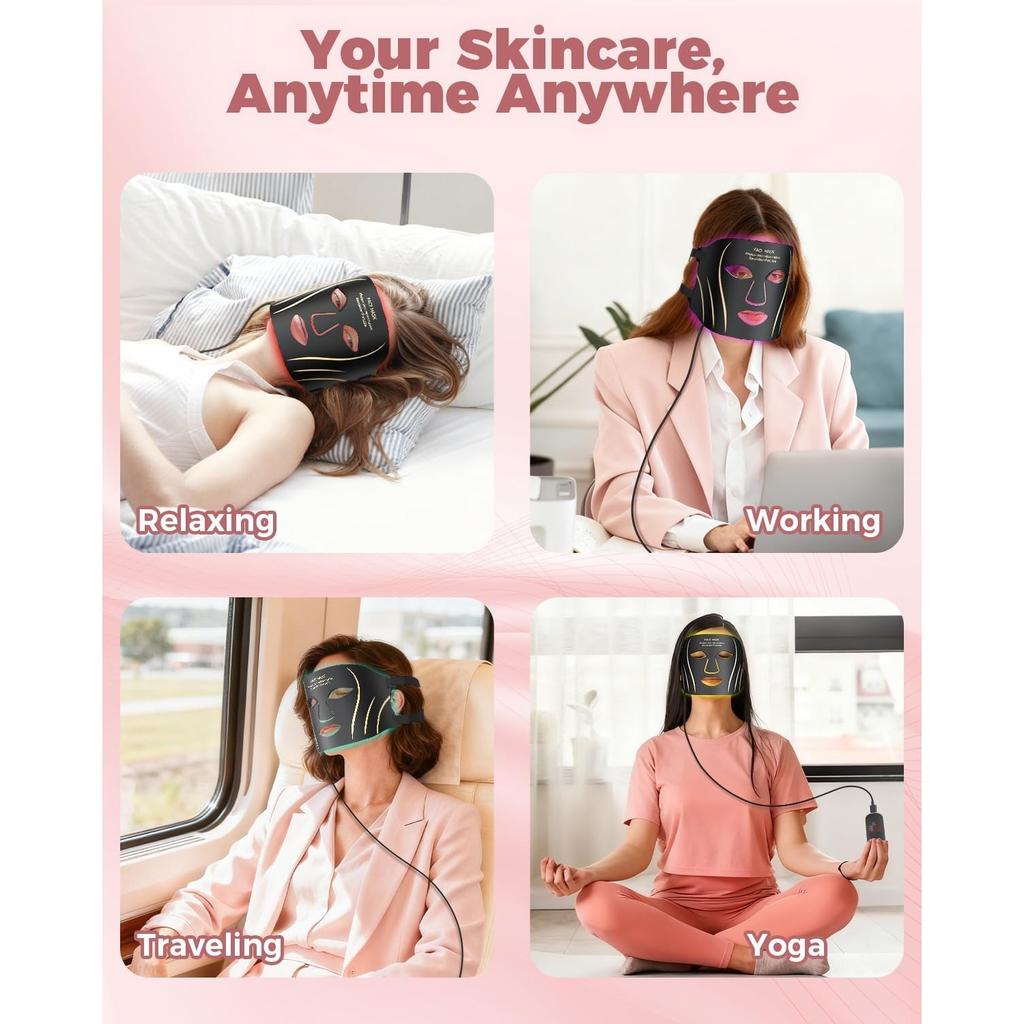Red Light Therapy Mask for Face, LED Face Mask Light Therapy with Remote, Portable Infrared Light Therapy Skin Care Device with Timer Function