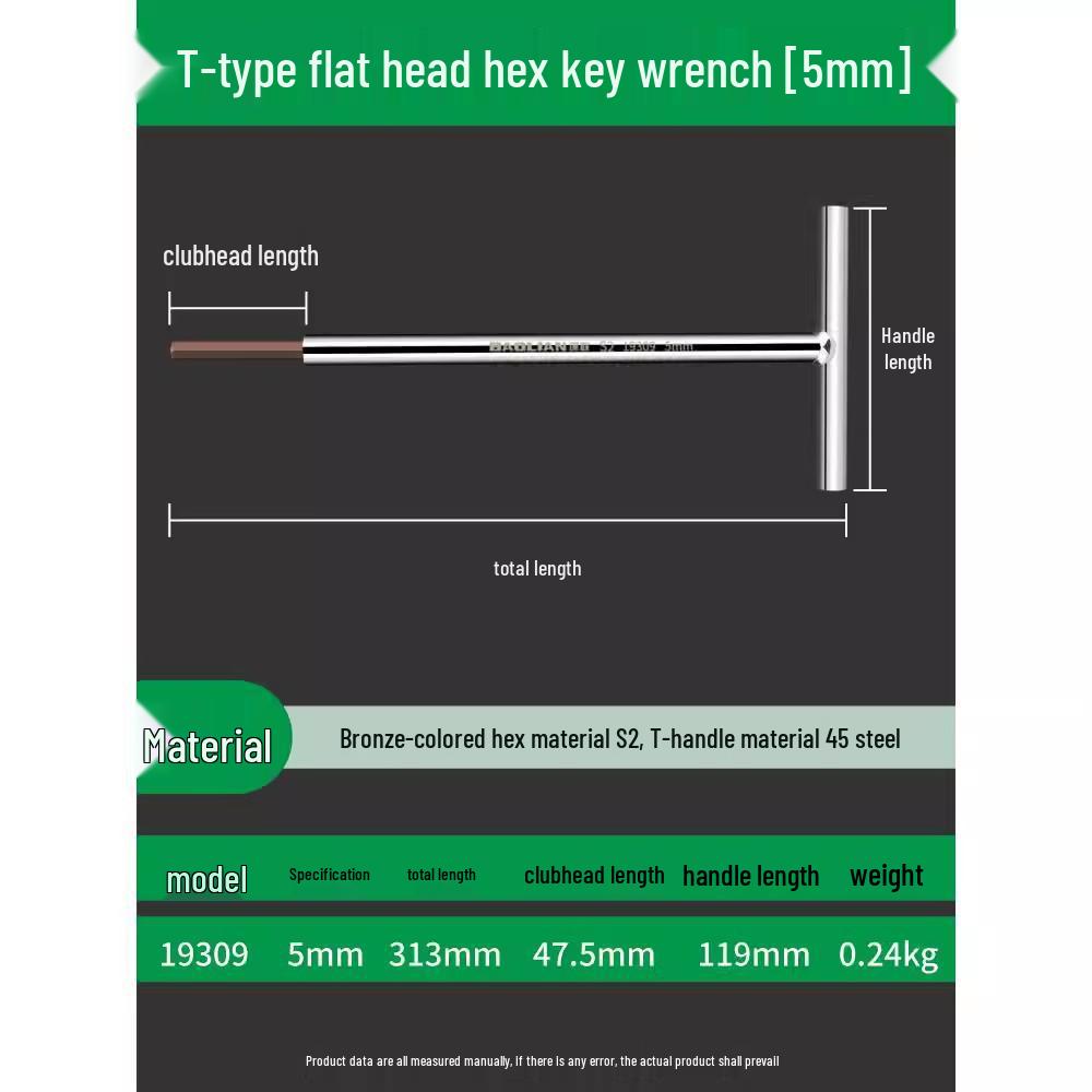 T-Type Extended Hex Wrench Set: Super Hard Steel Beveled Hex Tool, Sizes 3, 4, 5, 6