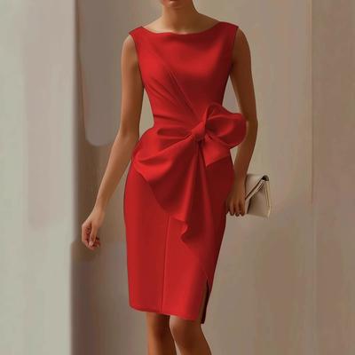 Winter Damenmode Temperament Schleife Kleid Kleid hoch taillierte schlanke einfarbige Kleid