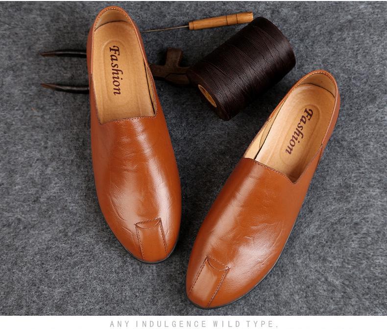 Men's Plus Size Cowhide Loafers - Autumn Slip-on Casual Driving Shoes