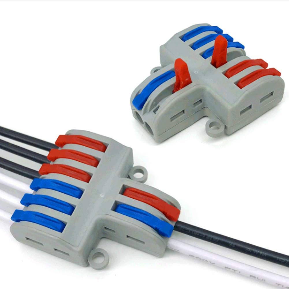 Terminal Block, 5pcs 2 In 6 Out 250V-4KV 32A Reusable Spring Lever Terminal Blocks Electric Wire Cable Connectors Apply To Soft and Hard Wire