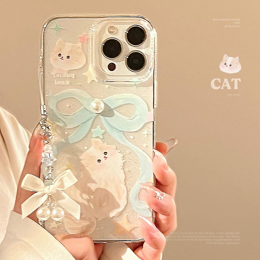 Glitter Phone Case Suitable for Apple 15promax Bow Cat 16 Fairy Style Iphone14 Soft 11 Lanyard