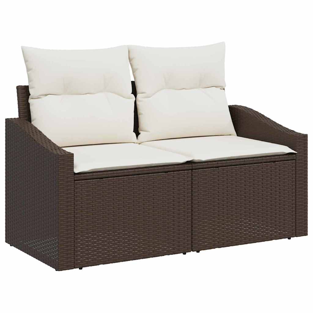 9 Piece Brown Poly Rattan Sofa Set with Cushions