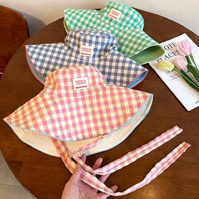 Women Plaid Wide Edge Fisherman Hat Travel Double Sided Sun Hat Hiking Sun Protection Hat Outdoor Large Brim Summer 5 Colors