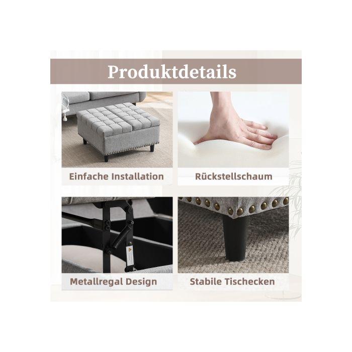 Chaise De Rangement - MUVOE - Banc Relevable - Tissu Doux - Bois Massif - Gris