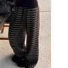 Harajuku Contrast Color Striped Women Wide Leg Pant Vintage Grunge Loose Knitted Pant Y2K American Casual Lady Straight Trousers