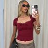 Women's spring and summer new fashion lace lace strap slim Spice Girls short-sleeved top T-shirt women