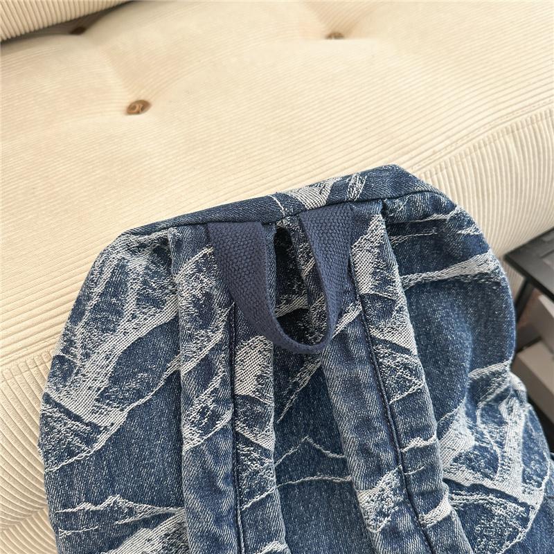 Denim Camouflage Backpack Casual Style Unisex School Bag Fashionable Travel Rucksack
