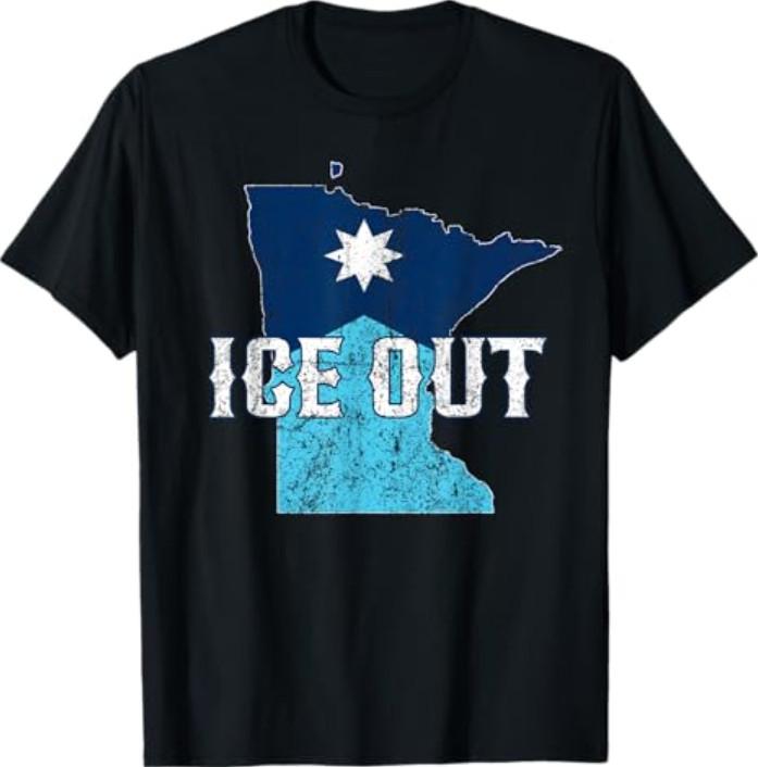 Vintage Ice Out of MN Minnesota Flag and Map Distressed T-Shirt XXXXL