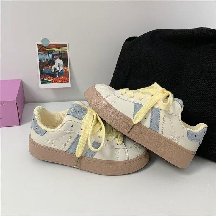 

Нишевые ретро женские кроссовки 2025 весна - Универсальные повседневные белые спортивные туфли на толстой подошве 40