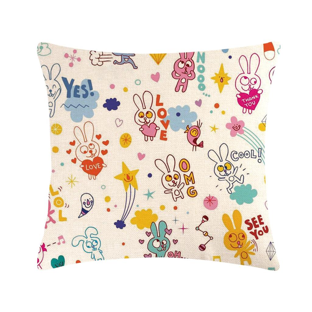 Easter Bunny Linen Pillowcase Home Sofa Cushion Cover