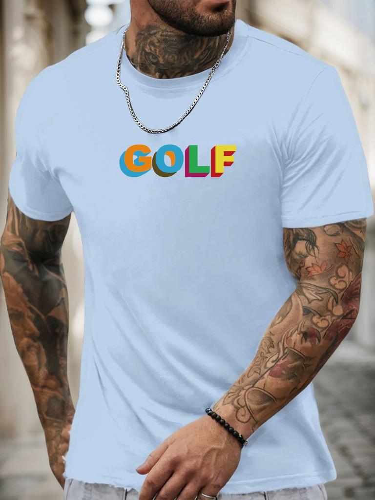 Kurzarm T-Shirt GOLF Herren 100% Baumwolle Muster Gedrucktes Hemd Sommer Rundhals Atmungsaktiv Lässig Mode Cooles T-Shirt