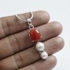 Fresh Water Pearl and Carnelian Pendant, Handmade Multi Stone Pendant, 925 Sterling Silver Pendant, Gemstone Pendant, Birthday Pendant