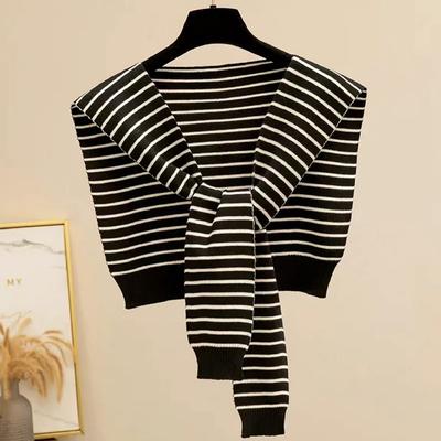 Korean Striped Knitted Warm Shawl Winter Female Blouse Shoulders Fake Collar Cape Knotted Scarf Stripe Outerwear