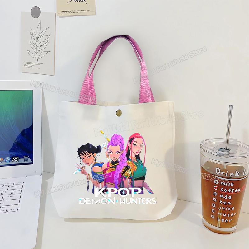 Perfect KPop Demon Hunters Women Canvas Handbag Rumi Mira Zoey Girl Tote Bags Portable Female Phone Pouch Cute Cartoon Shopping Bag