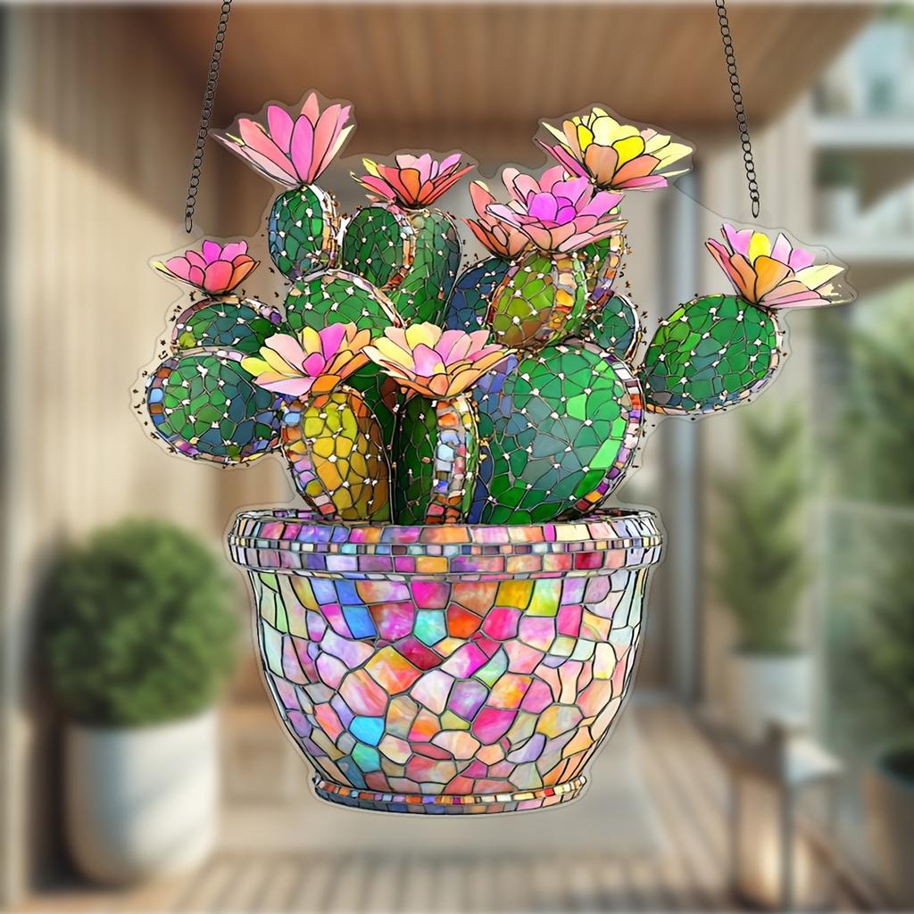 Popüler Kaktüs Çiçeği Akrilik Sarkıt Dekorasyon 2D Düz Pencere Dekorasyonu, Bahçe Dekorasyonu, Arkadaşlar İçin Hediye