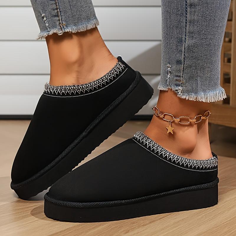 Solid Color Slippers, Casual Slip On Plush Lined Shoes, Comfortable Indoor Home Slippers