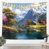 High Quality Nature Tapestry Wall Hanging Mountain Landscape Cabin River View Decor Rustic Alpine Art with LED Lights for Home