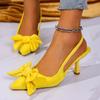 Summer Bow Wrapped Stiletto Sandals Women's Pointed Toe Shallow Mouth Slip Foot Anti-Slip Wear-Resistant High Heels