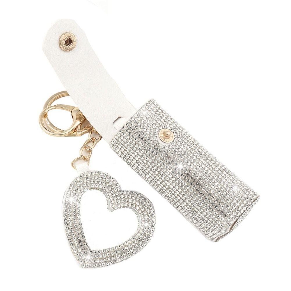 Bling Rhinestone Lipstick Organizer Keychain Portable Lipstick Holder  Women белый