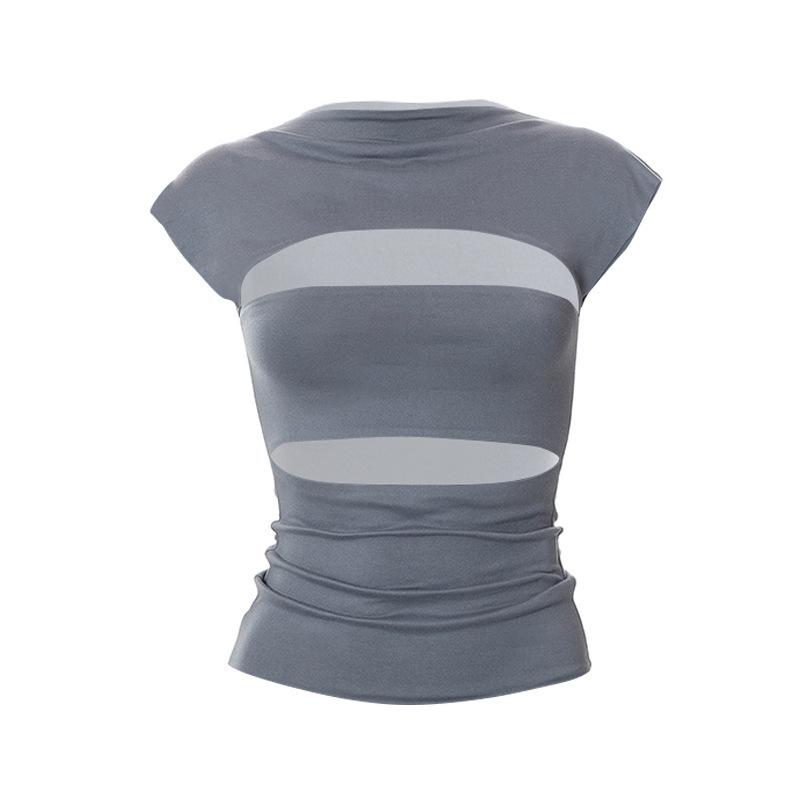 European & American Women's 2022 Autumn Slim Fit Hollow Out Round Neck T-shirt