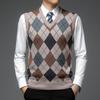 Autunno Inverno Gilet Caldi Lavorati a Maglia da Uomo con Scollo a V Maglione Lavorato a Maglia Senza Maniche Casual da Uomo Gilet Scozzese da Lavoro