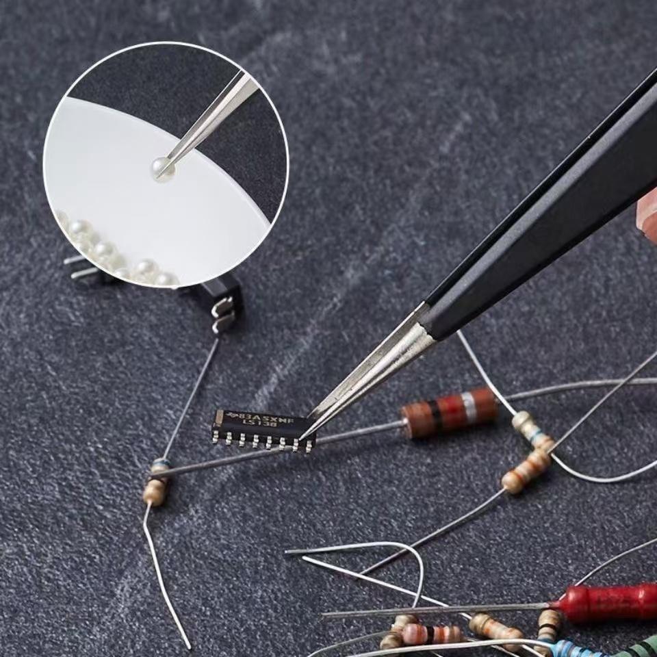 Antistatic Stainless Steel Tweezers 6 PCS Precision Maintenance Industrial Repair Curved Tool Home Work Model Making Hand Tools