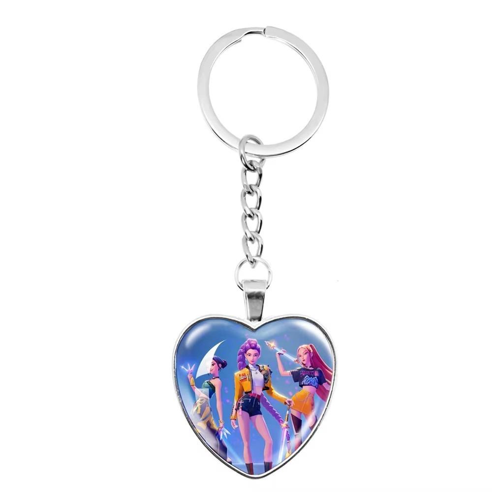 KPop Dämonenjäger Anime niedlicher Schlüsselanhänger Kinder Mode Schmuck Accessoires Edelstein Pfirsich Herz Halskette Mädchen Urlaubsgeschenk
