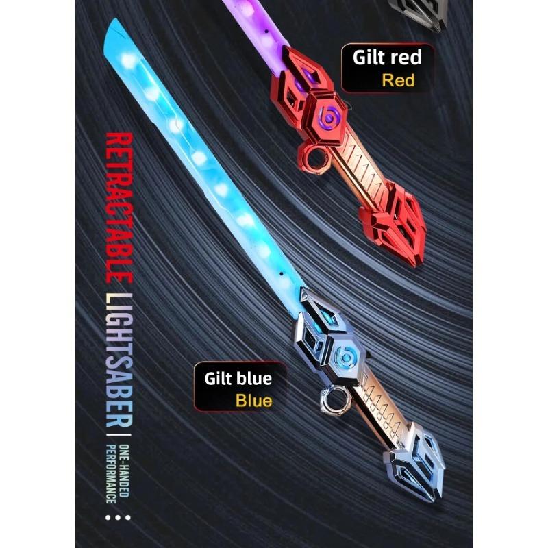 Revolving Laser Sword Retractable Flashing Double-Edged Children Luminous Toy,Light Up Swords Saber and Realistic Handle for Kid,Expandable Light Toy