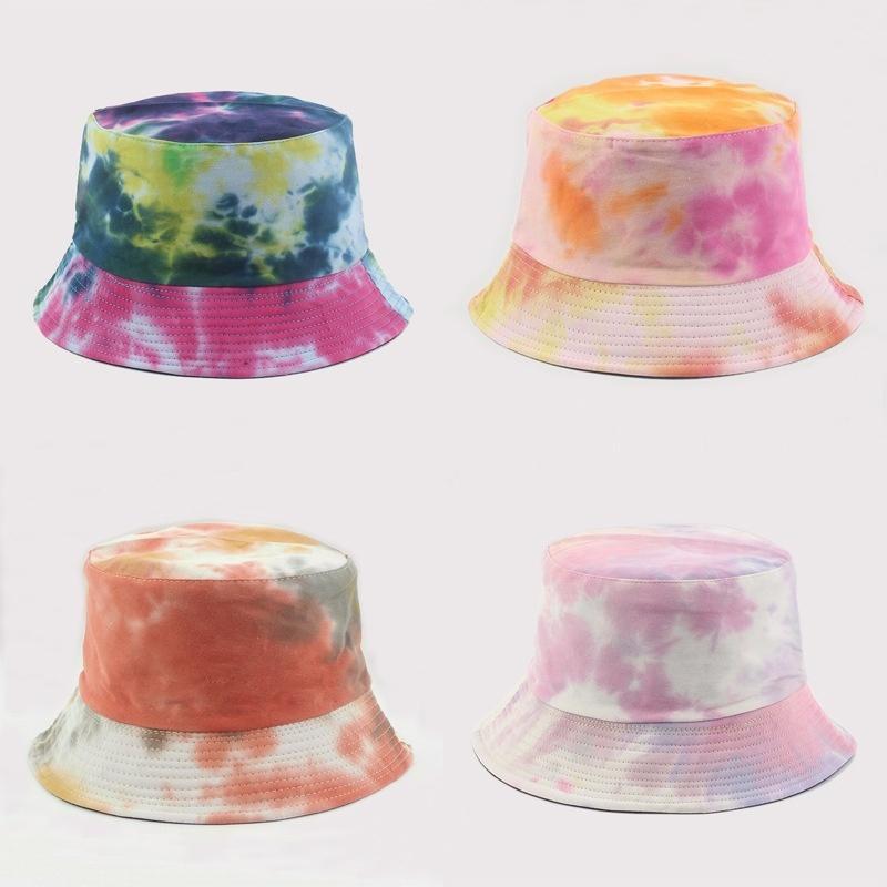 Fashion Summer Double-sided Hat Colorful Graffiti Fisherman Caps Dyeing Bucket Hats  Sunhats Girls LS