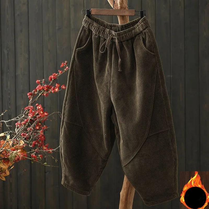 Women's Winter Padded and Thickened Warm Pants Loose Casual Corduroy Radish Pants