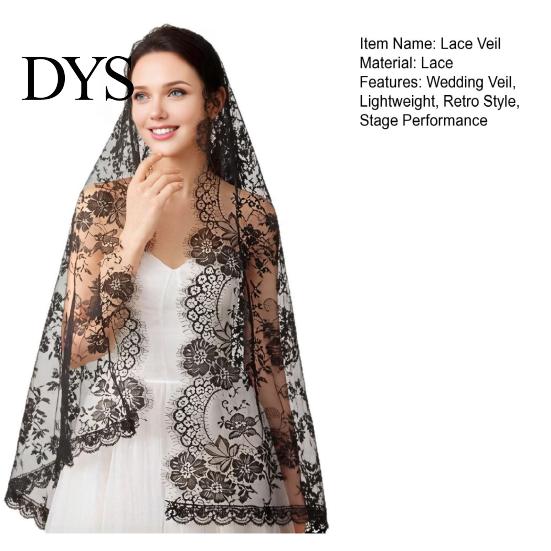 Elegant Lace Edge Veil High-Density Mesh Crisp Shape Bridal Head Accessory with Exquisite Binding Floral Edges Retro Look for Weddings Halloween