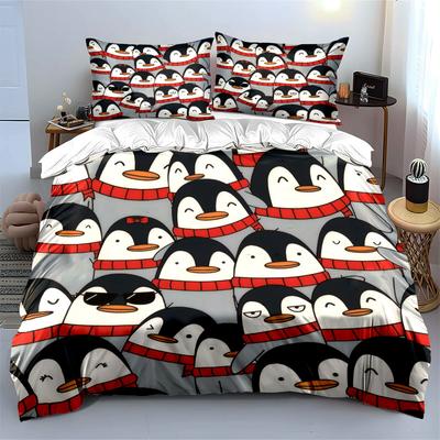 Penguin Pattern Winter Decor Set Soft Comfortable Duvet Cover Bedding Set Included 1*Duvet Cover & 2*Pillowcases, Gift