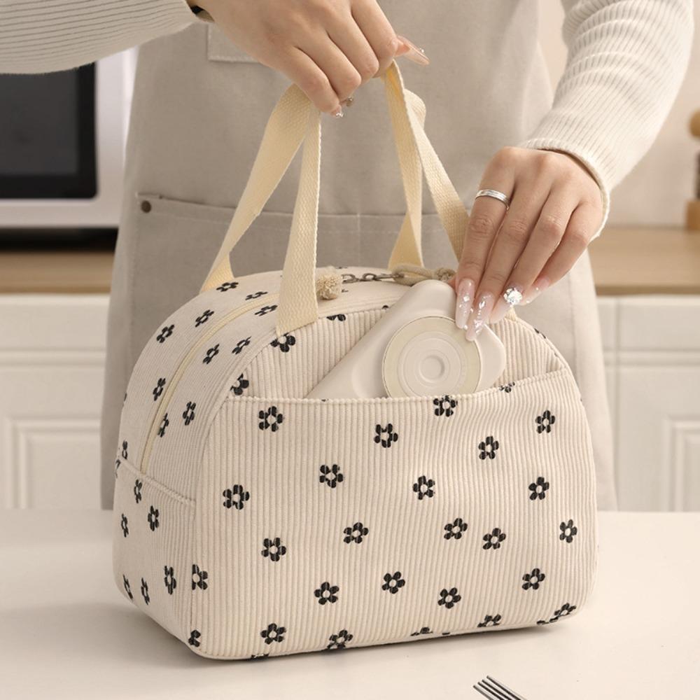 Aluminum Foil Corduroy Lunch Bag Zipper Cosmetic Storage Bag Food Pouch Picnic Bag School