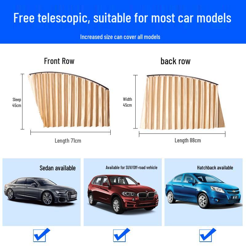 

Magnetic Car Sunshade Curtains: Punch-Free Heat Insulation and Universal Fit Gold 4-piece set with straps (four windows)